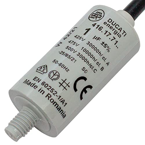 Lumonic Anlaufkondensator 416.17.71 B [inkl. Kabel 35cm] | Motorkondensator 1µF 475V 25x49mm I Kondensator im isolierten Kunststoffgehäuse von Lumonic