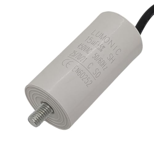 Lumonic Anlaufkondensator 15µF 450V | mit Kabel I 34x70mm I 15uF I Motorkondensator mit Kunststoffgehäuse I Betriebskondensator I für Pumpen, Rasenmäher, Werkzeuge von Lumonic