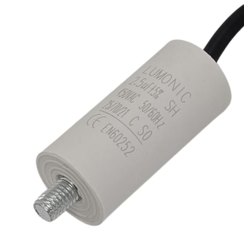 Lumonic Anlaufkondensator 2,5µF 450V | mit Kabel I 26x55mm I 2,5uF I Motorkondensator mit Kunststoffgehäuse I Betriebskondensator I für Pumpen, Rasenmäher, Werkzeuge von Lumonic