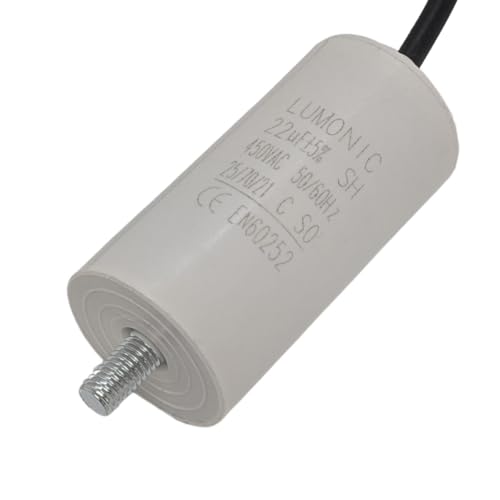 Lumonic Anlaufkondensator 22µF 450V | mit Kabel I 38x75mm I 22uF I Motorkondensator mit Kunststoffgehäuse I Betriebskondensator I für Pumpen, Rasenmäher, Werkzeuge von Lumonic