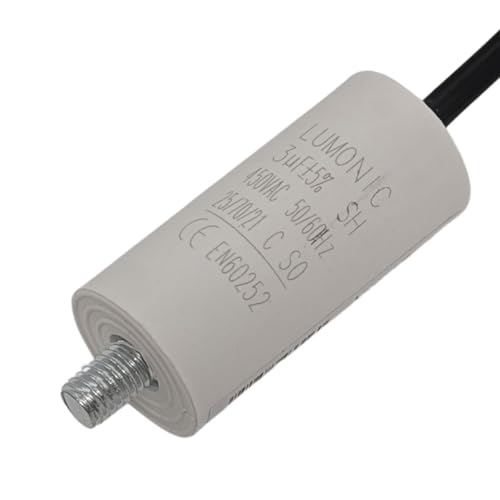 Lumonic Anlaufkondensator mit Kabel 25cm I 3µF 450V I 26x55mm I 3uF I Motorkondensator mit Kunststoffgehäuse I Betriebskondensator I für Pumpen, Rasen von Lumonic