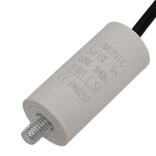 Lumonic Anlaufkondensator 5µF 450V | mit Kabel I 26x55mm I 5uF I Motorkondensator mit Kunststoffgehäuse I Betriebskondensator I für Pumpen, Rasenmäher, Werkzeuge von Lumonic