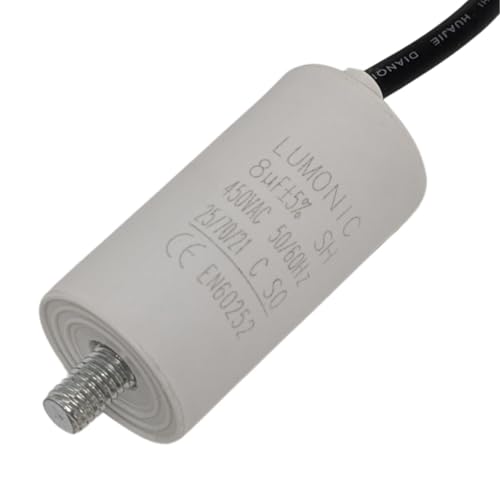 Lumonic Anlaufkondensator 8µF 450V | mit Kabel I 30x60mm I 8uF I Motorkondensator mit Kunststoffgehäuse I Betriebskondensator I für Pumpen, Rasenmäher, Werkzeuge von Lumonic