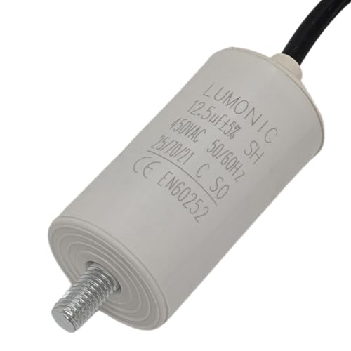 Lumonic Anlaufkondensator 12,5µF 450V | mit Kabel I 34x65mm I 12,5uF I Motorkondensator mit Kunststoffgehäuse I Betriebskondensator I für Pumpen, Rasenmäher, Werkzeuge von Lumonic