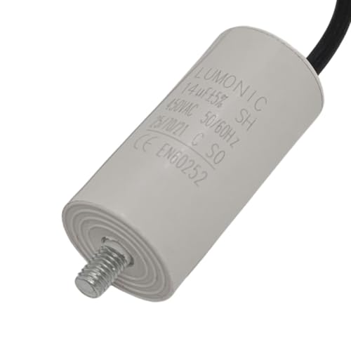 Lumonic Anlaufkondensator 14µF 450V | mit Kabel I 34x70mm I 14uF I Motorkondensator mit Kunststoffgehäuse I Betriebskondensator I für Pumpen, Rasenmäher, Werkzeuge von Lumonic
