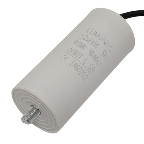 Lumonic Anlaufkondensator 50µF 450V | mit Kabel I 45x100mm I 50uF I Motorkondensator mit Kunststoffgehäuse I Betriebskondensator I für Pumpen, Rasenmäher, Werkzeuge von Lumonic