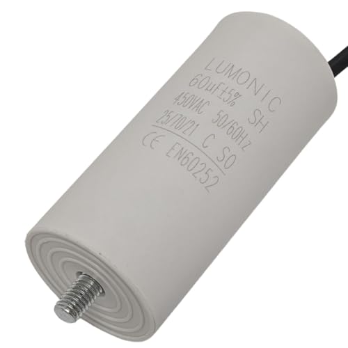 Lumonic Anlaufkondensator 60µF 450V | mit Kabel I 45x100mm I 60uF I Motorkondensator mit Kunststoffgehäuse I Betriebskondensator I für Pumpen, Rasenmäher, Werkzeuge von Lumonic