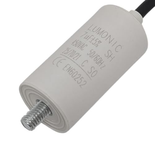 Lumonic Anlaufkondensator 7µF 450V | mit Kabel I 30x60mm I 7uF I Motorkondensator mit Kunststoffgehäuse I Betriebskondensator I für Pumpen, Rasenmäher, Werkzeuge von Lumonic