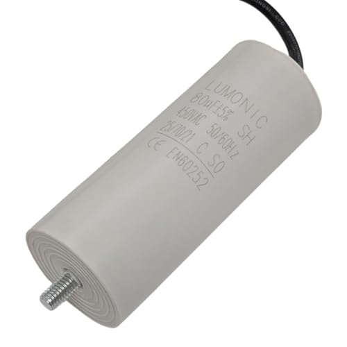 Lumonic Anlaufkondensator 80µF 450V | mit Kabel I 50x120mm I 80uF I Motorkondensator mit Kunststoffgehäuse I Betriebskondensator I für Pumpen, Rasenmäher, Werkzeuge von Lumonic