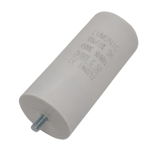 Lumonic Anlaufkondensator 100µF 450V | mit Stecker I 55x120mm I 100uF I Motorkondensator mit Kunststoffgehäuse I Betriebskondensator I für Pumpen, Rasenmäher, Werkzeuge von Lumonic