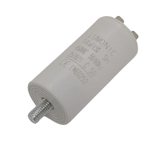 Lumonic Anlaufkondensator 14µF 450V | mit Stecker I 34x70mm I 14uF I Motorkondensator mit Kunststoffgehäuse I Betriebskondensator I für Pumpen, Rasenmäher, Werkzeuge von Lumonic