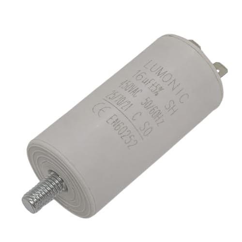 Lumonic Anlaufkondensator 16µF 450V | mit Stecker I 34x70mm I 16uF I Motorkondensator mit Kunststoffgehäuse I Betriebskondensator I für Pumpen, Rasenmäher, Werkzeuge von Lumonic