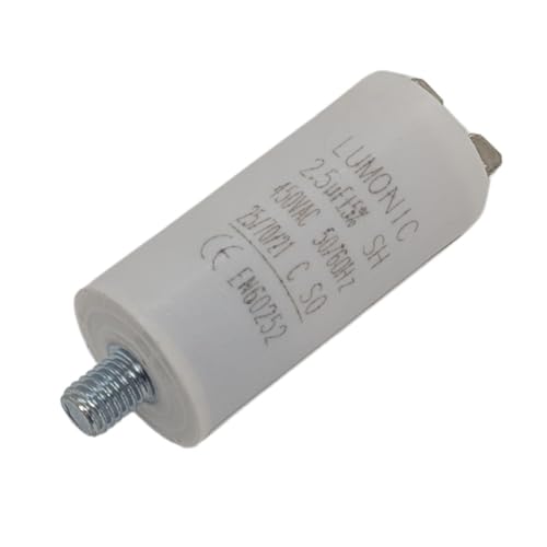 Lumonic Anlaufkondensator 2,5µF 450V | mit Stecker I 26x55mm I 2,5uF I Motorkondensator mit Kunststoffgehäuse I Betriebskondensator I für Pumpen, Rasenmäher, Werkzeuge von Lumonic