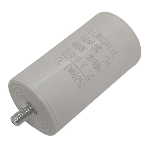 Lumonic Anlaufkondensator 40µF 450V | mit Stecker I 45x84mm I 40uF I Motorkondensator mit Kunststoffgehäuse I Betriebskondensator I für Pumpen, Rasenmäher, Werkzeuge von Lumonic