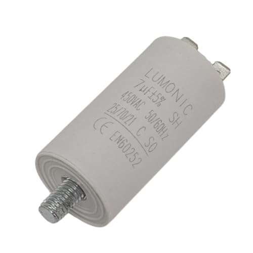 Lumonic Anlaufkondensator 7µF 450V | mit Stecker I 30x60mm I 7uF I Motorkondensator mit Kunststoffgehäuse I Betriebskondensator I für Pumpen, Rasenmäher, Werkzeuge von Lumonic