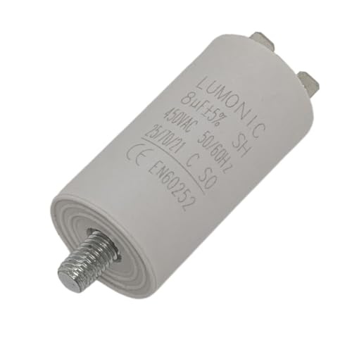 Lumonic Anlaufkondensator 8µF 450V | mit Stecker I 30x60mm I 8uF I Motorkondensator mit Kunststoffgehäuse I Betriebskondensator I für Pumpen, Rasenmäher, Werkzeuge von Lumonic