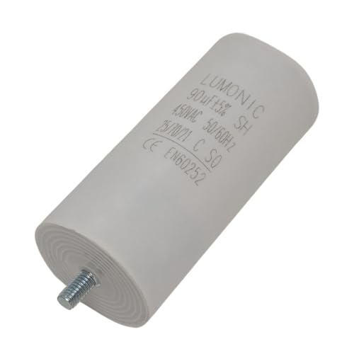 Lumonic Anlaufkondensator 90µF 450V | mit Stecker I 55x120mm I 90uF I Motorkondensator mit Kunststoffgehäuse I Betriebskondensator I für Pumpen, Rasenmäher, Werkzeuge von Lumonic