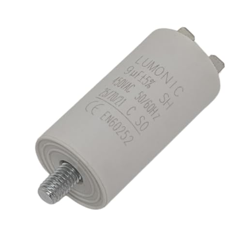 Lumonic Anlaufkondensator 9µF 450V | mit Stecker I 30x60mm I 9uF I Motorkondensator mit Kunststoffgehäuse I Betriebskondensator I für Pumpen, Rasenmäher, Werkzeuge von Lumonic