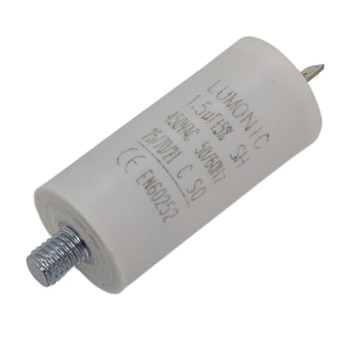 Lumonic Anlaufkondensator 1,5µF 450V | mit Stecker I 26x55mm I 1,5uF I Motorkondensator mit Kunststoffgehäuse I Betriebskondensator I für Pumpen, Rasenmäher, Werkzeuge von Lumonic