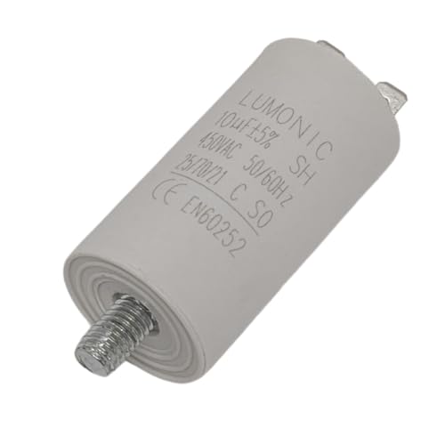 Lumonic Anlaufkondensator 10µF 450V | mit Stecker I 30x60mm I 10uF I Motorkondensator mit Kunststoffgehäuse I Betriebskondensator I für Pumpen, Rasenmäher, Werkzeuge von Lumonic