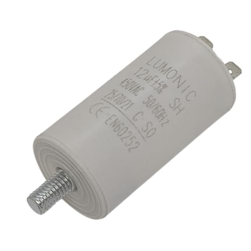 Lumonic Anlaufkondensator 12µF 450V | mit Stecker I 34x65mm I 12uF I Motorkondensator mit Kunststoffgehäuse I Betriebskondensator I für Pumpen, Rasenmäher, Werkzeuge von Lumonic