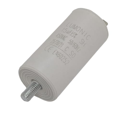 Lumonic Anlaufkondensator 15µF 450V | mit Stecker I 34x70mm I 15uF I Motorkondensator mit Kunststoffgehäuse I Betriebskondensator I für Pumpen, Rasenmäher, Werkzeuge von Lumonic
