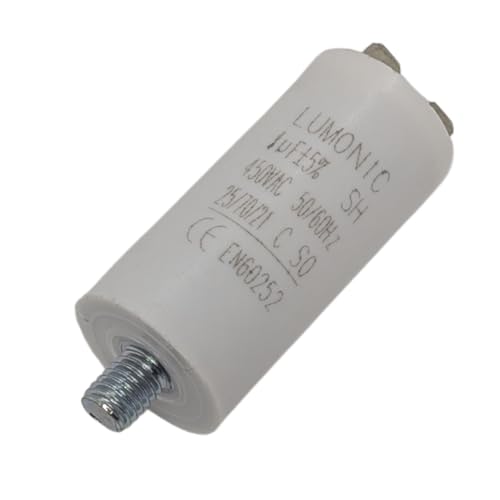 Lumonic Anlaufkondensator 1µF 450V | mit Stecker I 26x55mm I 1uF I Motorkondensator mit Kunststoffgehäuse I Betriebskondensator I für Pumpen, Rasenmäher, Werkzeuge von Lumonic