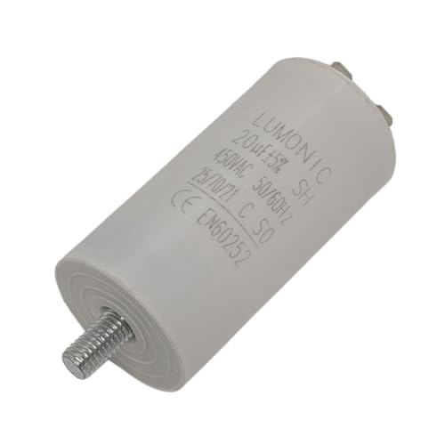 Lumonic Anlaufkondensator 20µF 450V | mit Stecker I 38x75mm I 20uF I Motorkondensator mit Kunststoffgehäuse I Betriebskondensator I für Pumpen, Rasenmäher, Werkzeuge von Lumonic