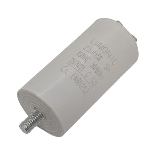 Lumonic Anlaufkondensator 25µF 450V | mit Stecker I 38x75mm I 25uF I Motorkondensator mit Kunststoffgehäuse I Betriebskondensator I für Pumpen, Rasenmäher, Werkzeuge von Lumonic