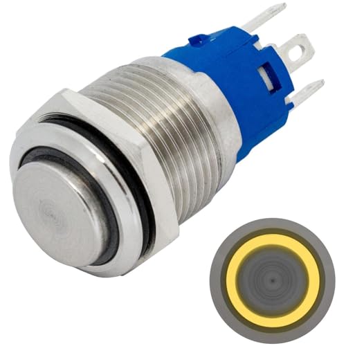 Lumonic Edelstahl Druckschalter erhaben 16mm Durchmesser I Mit einer Ring LED in Gelb Maße: 2,8x0,5mm Pin s 250V 3A I Vandalismussicher nach dem IP65 Standard Lumonic Edelstahl Druckschalter erhaben 16mm Durchmesser I Mit einer Ring LED in Gelb Maße: 2,8x0,5mm Pin s 250V 3A I Vandalismussicher nach dem IP65 Standard von Lumonic