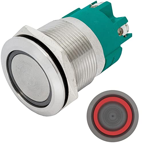 Lumonic Edelstahl Druckschalter flach 22mm Durchmesser I Mit einer Ring LED in Rot Maße: Schraubanschluss 250V 3A I Vandalismussicher nach dem IP65 St Lumonic Edelstahl Druckschalter flach 22mm Durchmesser I Mit einer Ring LED in Rot Maße: Schraubanschluss 250V 3A I Vandalismussicher nach dem IP65 St von Lumonic