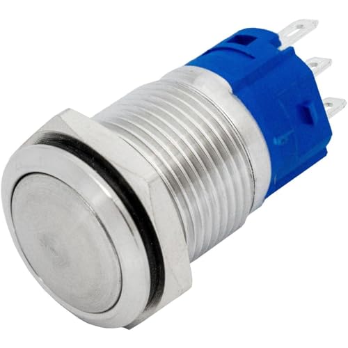 Lumonic Edelstahl Druckschalter gewölbt 16mm Durchmesser Button I Maße: 2,8x0,5mm Pin s 250V 3A I Vandalismussicher nach dem IP65 Standard von Lumonic
