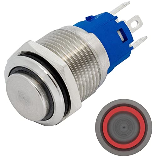 Lumonic Edelstahl Drucktaster erhaben 16mm Durchmesser I Mit einer Ring LED in Rot Maße: 2,8x0,5mm Pin s 250V 3A I Vandalismussicher nach dem IP65 Standard Lumonic Edelstahl Drucktaster erhaben 16mm Durchmesser I Mit einer Ring LED in Rot Maße: 2,8x0,5mm Pin s 250V 3A I Vandalismussicher nach dem IP65 Standard von Lumonic