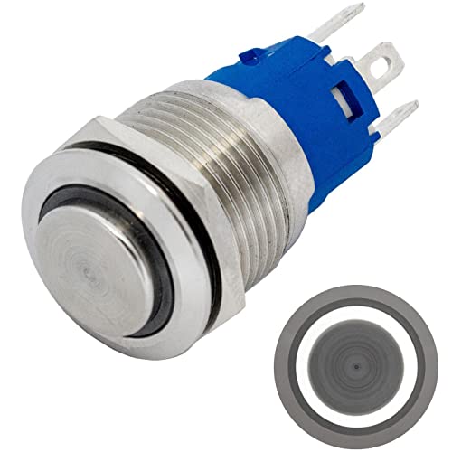 Lumonic Edelstahl Drucktaster erhaben 19mm Durchmesser I Mit einer Ring LED in Kalt-Weiß Maße: 2,8x0,5mm Pin s 250V 3A I Vandalismussicher nach dem IP65 Standard von Lumonic