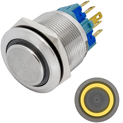 Lumonic Edelstahl Drucktaster erhaben 22mm Durchmesser I Mit einer Ring LED in Gelb Maße: 2,8x0,5mm Pin s 250V 3A I Vandalismussicher nach dem IP65 St von Lumonic