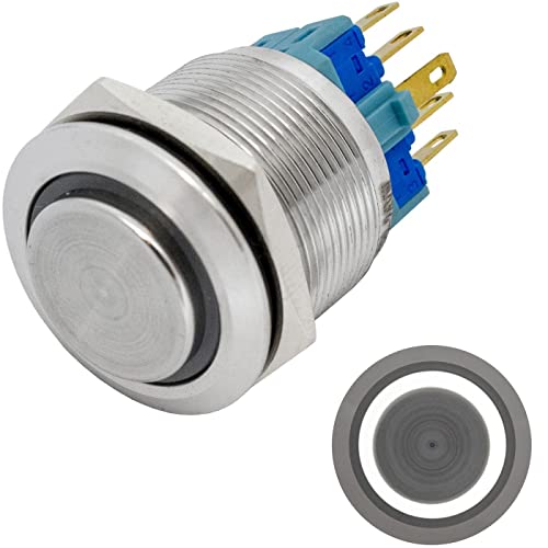 Lumonic Edelstahl Drucktaster erhaben 22mm Durchmesser I Mit einer Ring LED in Kalt-Weiß Maße: 2,8x0,5mm Pin s 250V 3A I Vandalismussicher nach dem IP von Lumonic