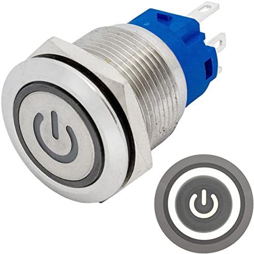 Lumonic Edelstahl Drucktaster flach 19mm Durchmesser I Mit einer Power LED in Kalt-Weiß Maße: 2,8x0,5mm Pin s 250V 3A I Vandalismussicher nach dem IP6 Lumonic Edelstahl Drucktaster flach 19mm Durchmesser I Mit einer Power LED in Kalt-Weiß Maße: 2,8x0,5mm Pin s 250V 3A I Vandalismussicher nach dem IP6 von Lumonic