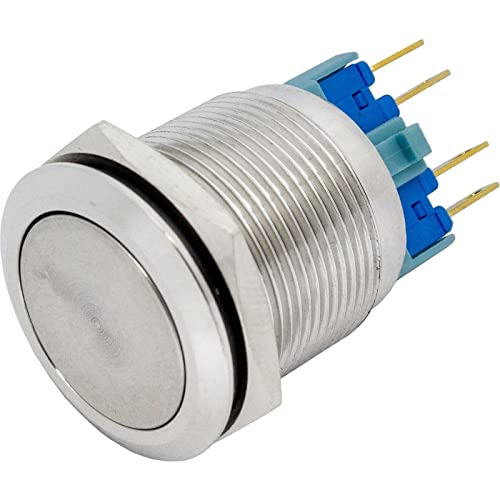 Lumonic Edelstahl Drucktaster flach 22mm Durchmesser Button I Maße: 2,8x0,5mm Pin s 250V 3A I Vandalismussicher nach dem IP65 Standard von Lumonic
