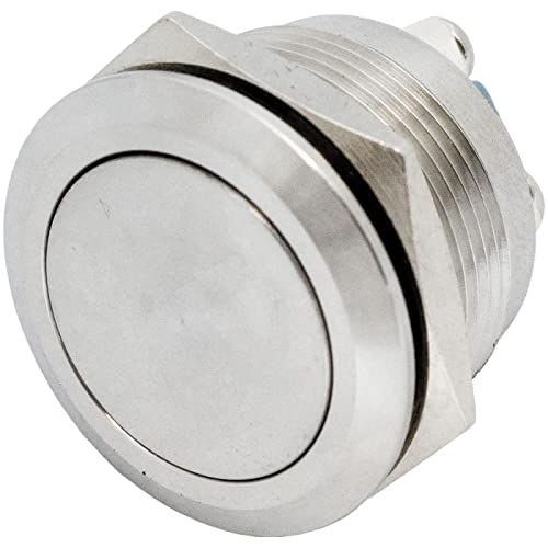 Lumonic Edelstahl Drucktaster flach 22mm Durchmesser Button I Maße: Schraubanschluss 250V 3A I Vandalismussicher nach dem IP65 Standard von Lumonic