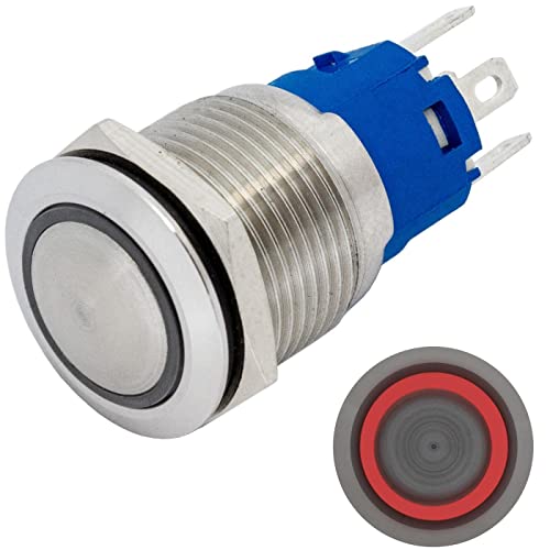 Lumonic Edelstahl Drucktaster gewölbt 19mm Durchmesser I Mit einer Ring LED in Rot Maße: 2,8x0,5mm Pin s 250V 3A I Vandalismussicher nach dem IP65 Sta von Lumonic