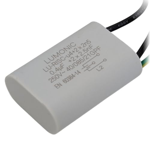 Lumonic I Entstörkondensator 0,4µF 2x2,5nF 250VAC I 42x30x14mm I -40...+85° I 3 Anschlusskabel I Radial I 0,4uF I EMV-Kondensator I für Haushaltsgerät Lumonic I Entstörkondensator 0,4µF 2x2,5nF 250VAC I 42x30x14mm I -40...+85° I 3 Anschlusskabel I Radial I 0,4uF I EMV-Kondensator I für Haushaltsgerät von Lumonic