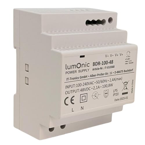 Lumonic I Netzteil Hutschiene BDR-100-48 I 48V / 100,8W I Input 100-240VAC I Überlastschutz & kurzschlussfest I DIN-Rail Schaltnetzteil I Schaltschran von Lumonic