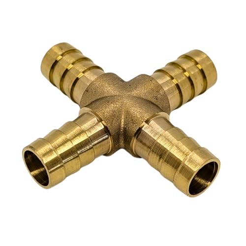 Lumonic I X-Schlauchverbinder I für 13mm (1/2") Schlauch I aus Messing I Kreuz-Verbinder I X-Stück I mit Dornenprofil I Druckluft & Wasser I für Werkstätten, Betriebe und Heimwerker von Lumonic