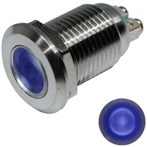 Lumonic LED Kontrollleuchte 12mm Blau aus Edelstahl I Signalleuchte mit Schraubanschluss - IP67 I Signallampe für Auto mit 6V, 12V & 24V LED Spannung von Lumonic