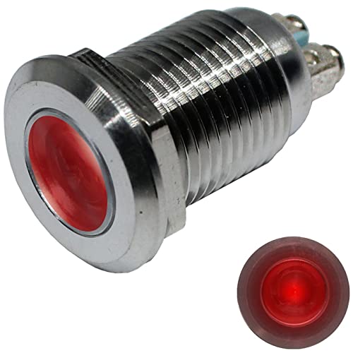 Lumonic LED Kontrollleuchte 12mm Rot aus Edelstahl I Signalleuchte mit Schraubanschluss - IP67 I Signallampe für Auto mit 6V, 12V & 24V LED Spannung von Lumonic
