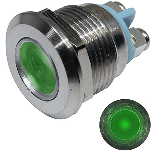 Lumonic LED Kontrollleuchte 19mm Grün aus Edelstahl I Signalleuchte mit Schraubanschluss - IP67 I Signallampe für Auto mit 6V, 12V & 24V LED Spannung von Lumonic