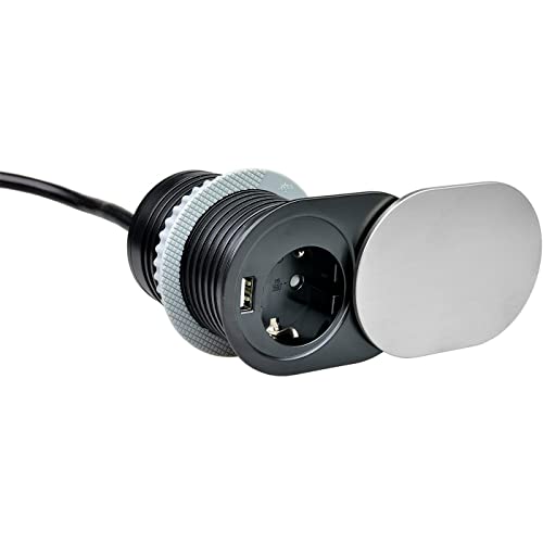 Lumonic SlideBox 1x Schuko Steckdose + USB 2,4A Tischsteckdose silber I Steckdose mit 230V im Tower max. 3600W I Mit Bohrloch-Größe 65mm Ideal für den von Lumonic