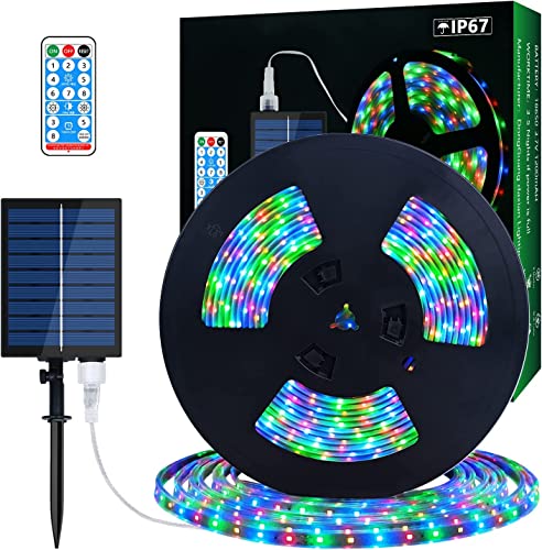 Solar LED Streifen Außen, 10m SMD 5050 LED Leuchten Solarbetriebener RGB Farbwechsel LED Streifen, IP67 Wasserdichte Dekorative Lichterkette für Yard Trees Garden von Lumtang