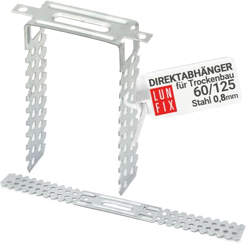 1 Stück 60/125 mm Direktabhänger für Trockenbau | Für CD-Profile 60/27 | Deckenabhänger | Materialstärke 0,8 mm | U-Abhänger | Präzise Deckenprofil-Montage von Lun Fix