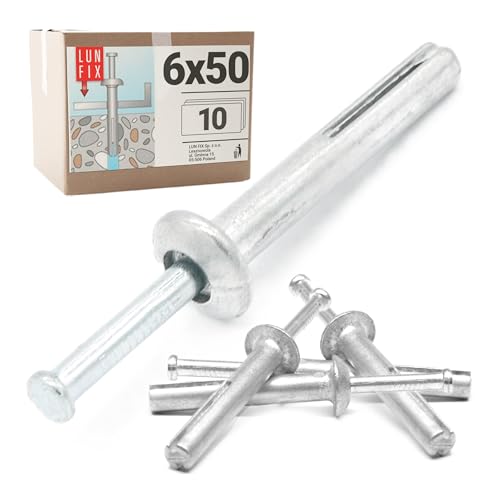 10 Stk. Schlagdübel 6x50 mm aus verzinktem Stahl vormontiert mit Stahlnagel – für Beton, Mauerwerk, Stein – Montagedübel für Trockenbau, Unterkonstruktionen 10 Stk. Schlagdübel 6x50 mm aus verzinktem Stahl vormontiert mit Stahlnagel – für Beton, Mauerwerk, Stein – Montagedübel für Trockenbau, Unterkonstruktionen von Lun Fix